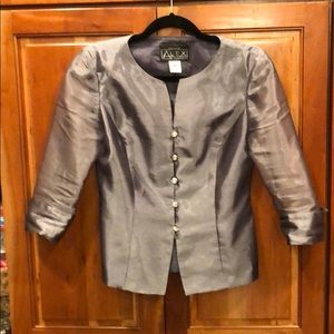 Silver 3/4 sleeve blouse with rhinestone buttons